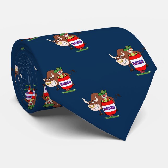 Western Rodeo Clown In Barrel and Bull Large Print Tie (Rolled)