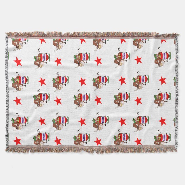 Western Rodeo Clown In Barrel And Bull Throw Blanket (Front)