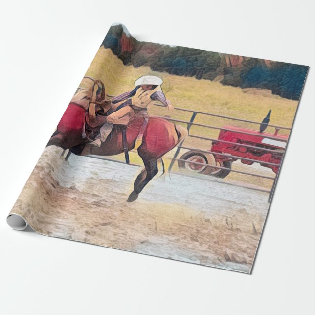 Western Rodeo Country Horse Riding Art Wrapping Paper (Unrolled)