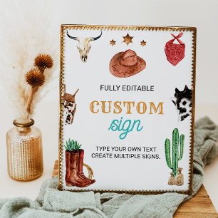 Western Rodeo Cowboy 1st Birthday Party Table Sign