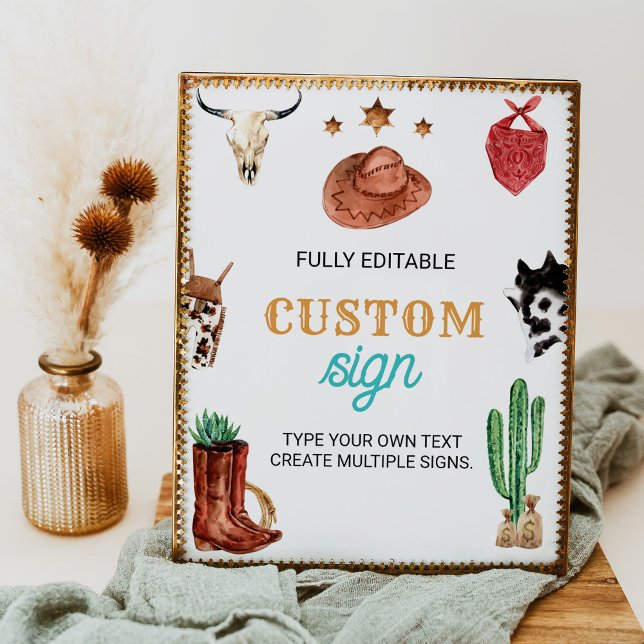 Western Rodeo Cowboy 1st Birthday Party Table Sign (Creator Uploaded)
