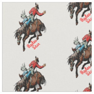 Western Rodeo Cowboy Bareback Bronc Horse Rider Fabric