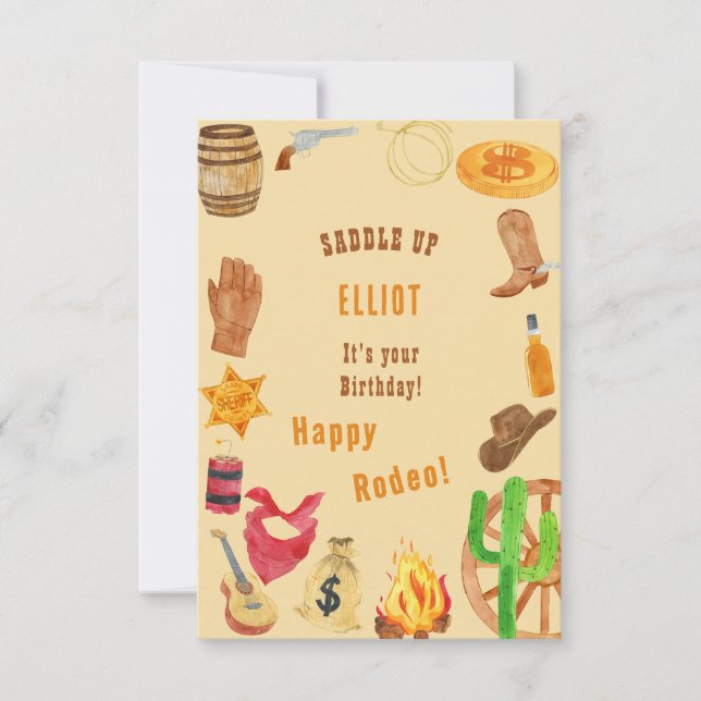 Western rodeo cowboy birthday happy rodeo card (Front)