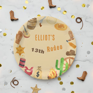 Western rodeo cowboy birthday paper plate