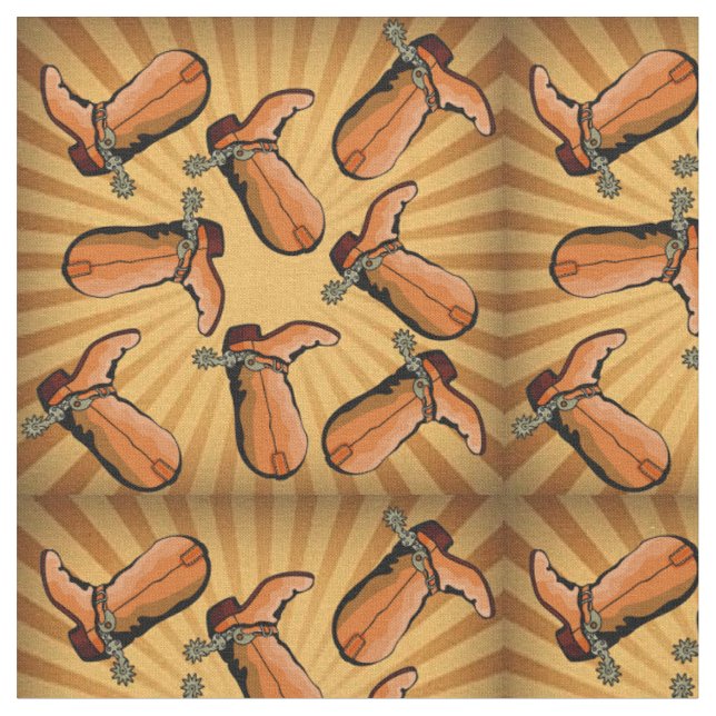 Western Rodeo Cowboy Boot Print Fabric (Close Up)