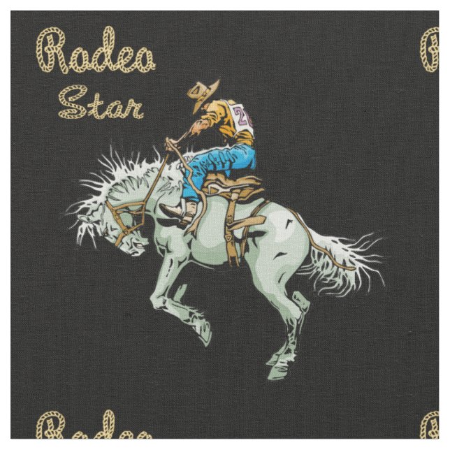 Western Rodeo Cowboy Bronc Rider Fabric (Close Up)