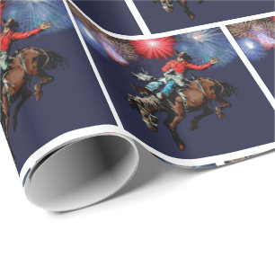 Western Rodeo Cowboy Bronc Rider Fireworks Wrapping Paper