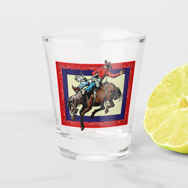 Western Rodeo Cowboy Bronc Rider Shot Glass (Front)