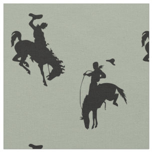Western Rodeo Cowboy Bucking Horse Bronc Rider Fabric