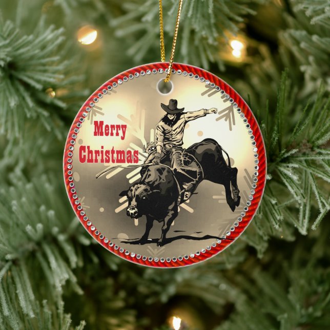 Western Rodeo Cowboy Bull Rider Ceramic Tree Decoration (Tree)