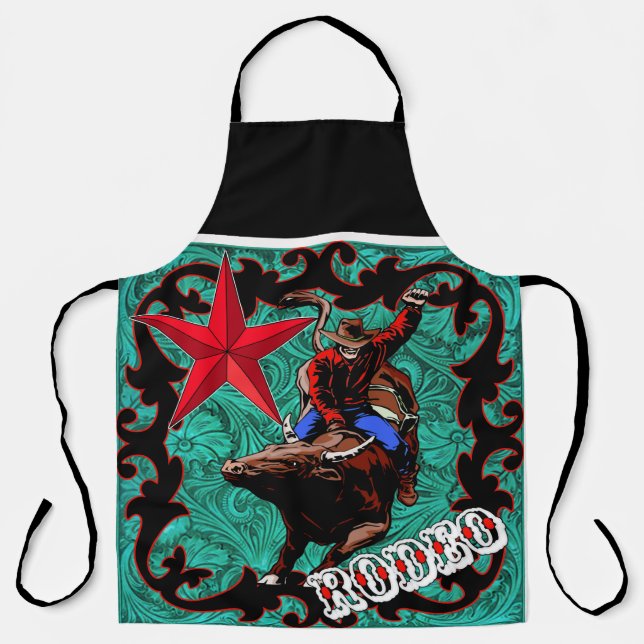 Western Rodeo Cowboy Bull Riding  Apron (Front)