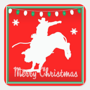 Western Rodeo Cowboy  Bull Riding  Christmas Square Sticker