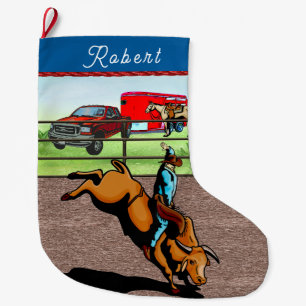 Western Rodeo Cowboy Bull Riding Large Christmas Stocking
