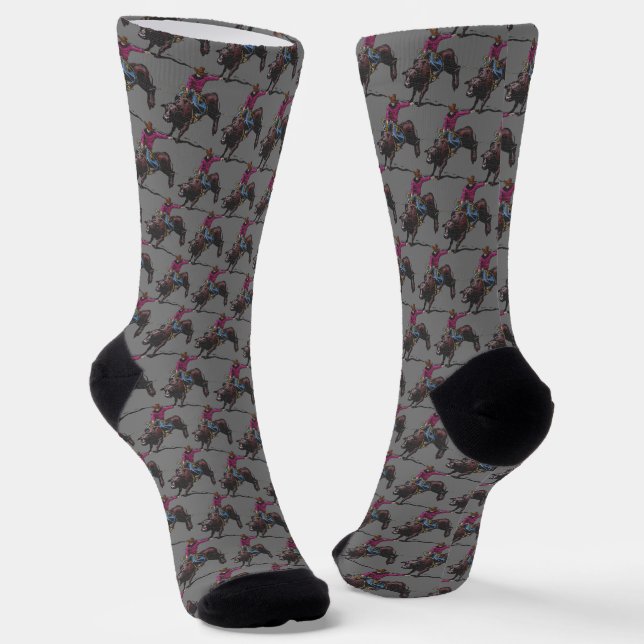 Western Rodeo Cowboy Bull Riding    Socks (Angled)