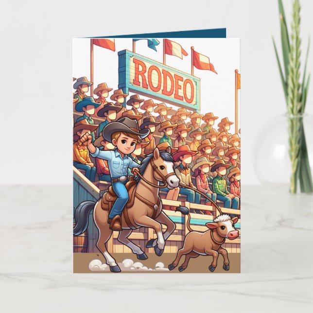Western Rodeo Cowboy Calf Roping Custom Card (Front)