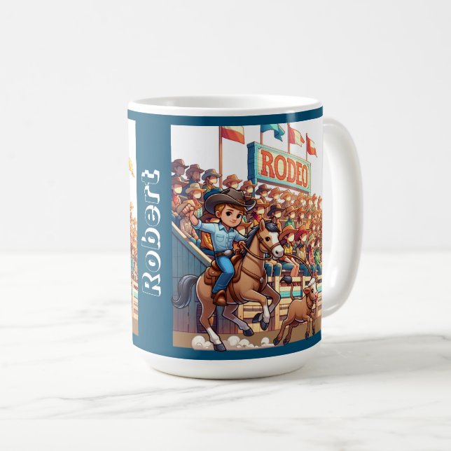 Western Rodeo Cowboy Calf Roping Custom Coffee Mug (Front Right)