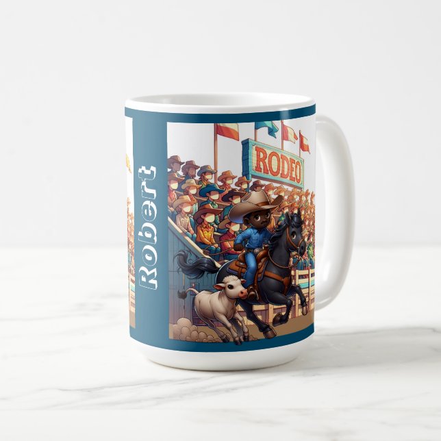 Western Rodeo Cowboy Calf Roping Custom Coffee Mug (Front Right)