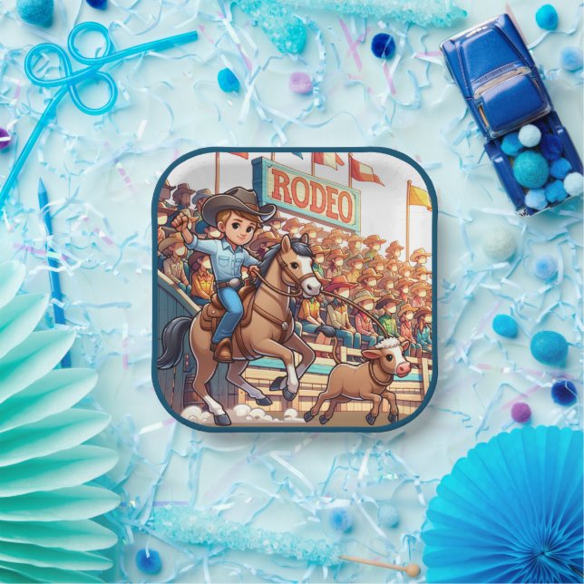 Western Rodeo Cowboy Calf Roping Paper Plate (Party)