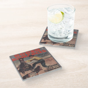 Western Rodeo Cowboy Calf Roping Rodeo Romance    Glass Coaster