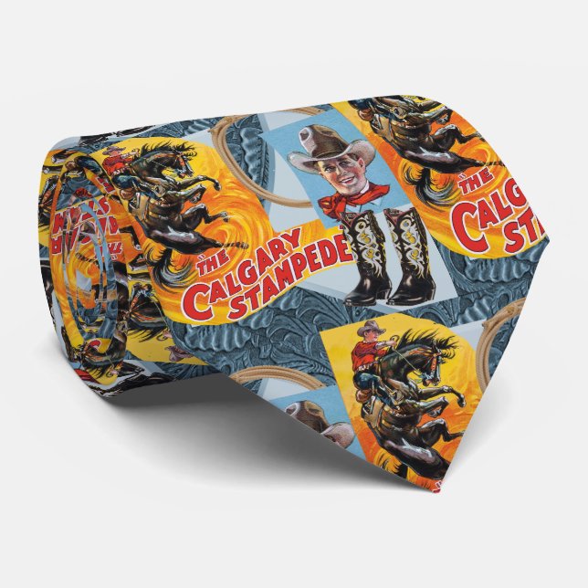 Western Rodeo Cowboy Collage Print Necktie (Rolled)