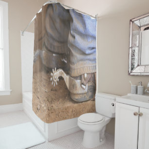 Western Rodeo Cowboy Cowgirl Boots and Spurs Shower Curtain