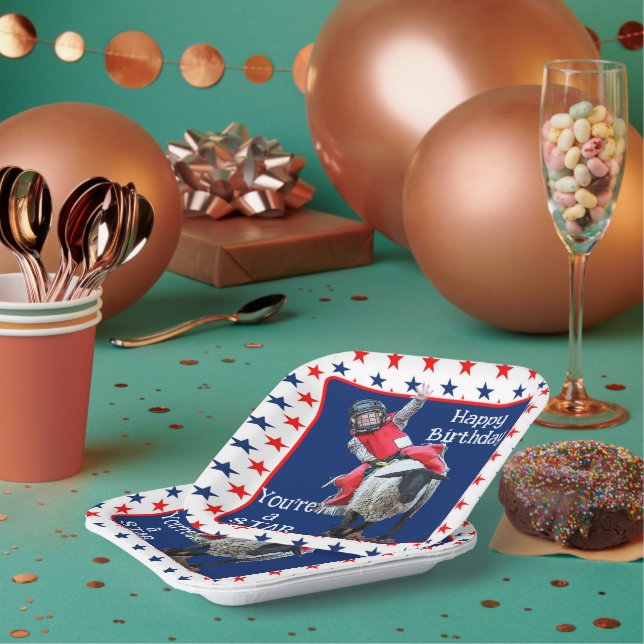 Western Rodeo Cowboy Cowgirl Mutton Busting Birthd Paper Plate (Multi)