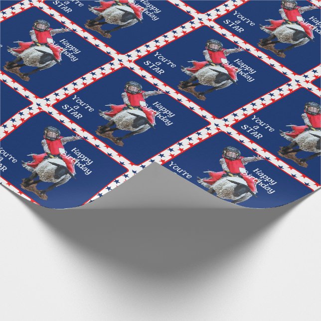 Western Rodeo Cowboy Cowgirl Mutton Busting Birthd Wrapping Paper (Corner)