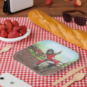 Western Rodeo Cowboy Cowgirl Mutton Busting Paper Plate