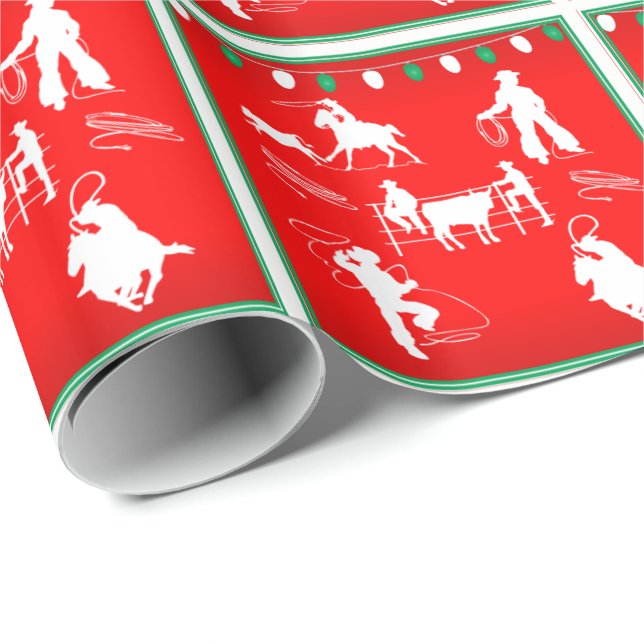 Western Rodeo Cowboy Cowgirl Roping Christmas Wrapping Paper (Roll Corner)