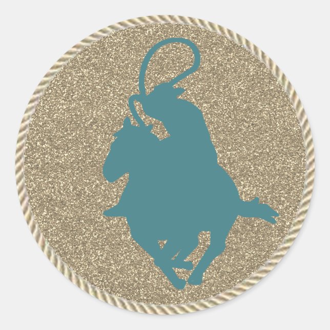 Western Rodeo Cowboy Cowgirl Roping Classic Round Sticker (Front)