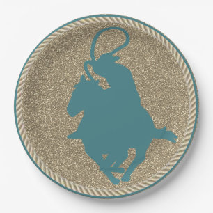 Western Rodeo Cowboy Cowgirl Roping Paper Plate
