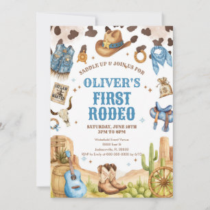 Western Rodeo Cowboy First Rodeo 1st Birthday Invitation