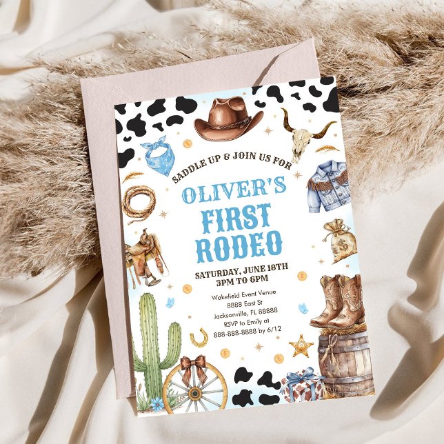 Western Rodeo Cowboy First Rodeo 1st Birthday Invitation (Creator Uploaded)
