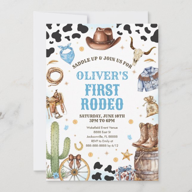 Western Rodeo Cowboy First Rodeo 1st Birthday Invitation (Front)