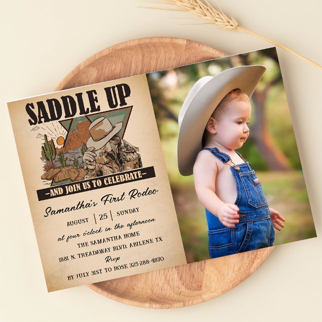Western Rodeo Cowboy First Rodeo Birthday Photo  Invitation (Creator Uploaded)