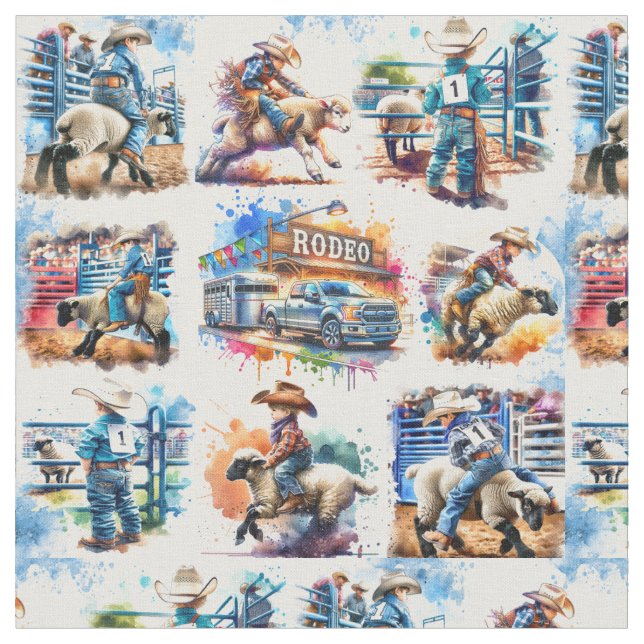 Western Rodeo Cowboy Kids Mutton Busting  Fabric (Close Up)