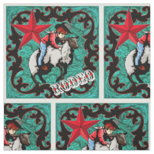 Western Rodeo Cowboy Mutton Bustin" Faux Leather Fabric