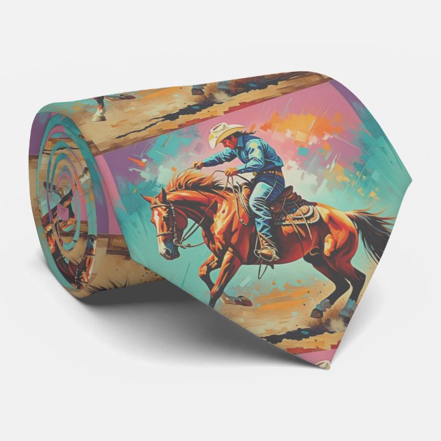 Western Rodeo Cowboy on Horse that is Bucking Tie (Rolled)