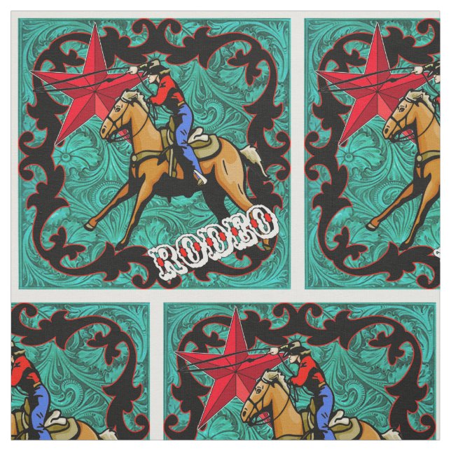 Western Rodeo Cowboy Roping Faux Leather Fabric (Swatch)