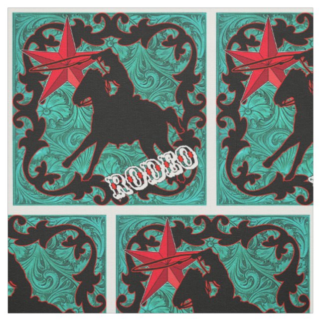 Western Rodeo Cowboy Roping Faux Leather Fabric (Swatch)