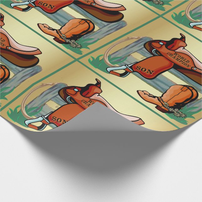 Western Rodeo Cowboy Saddle Boots Rope Son Wrapping Paper (Corner)