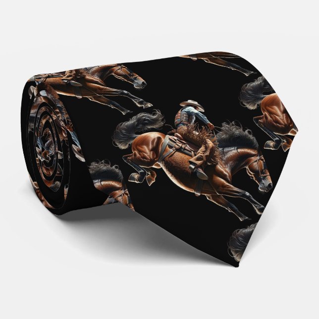 Western Rodeo Cowboy Saddle Bronc Riding Tie (Rolled)
