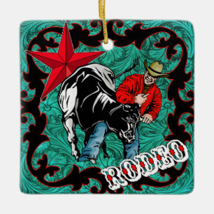 Western Rodeo Cowboy Steer Wrestling Ornament