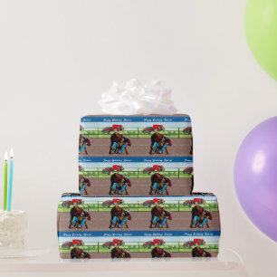 Western Rodeo Cowboy Steer Wrestling Personalised Wrapping Paper