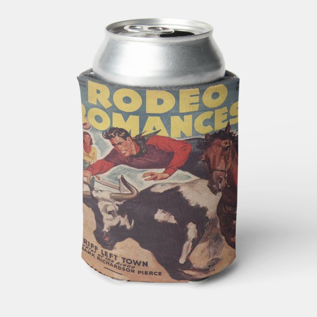 Western Rodeo Cowboy Steer Wrestling Rodeo Romance Can Cooler (Can Back)