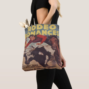 Western Rodeo Cowboy Steer Wrestling Rodeo Romance Tote Bag