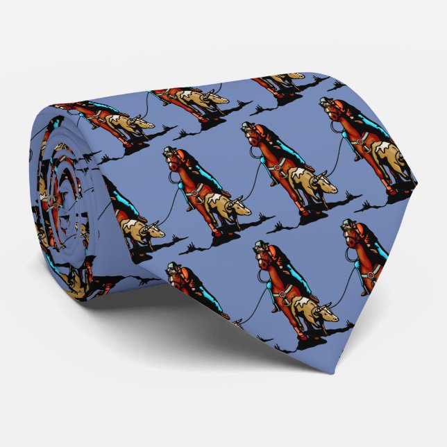 Western Rodeo Cowboy Team Roping Men's Necktie (Rolled)