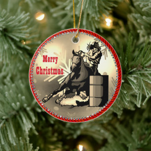 Western Rodeo Cowgirl Barrel Racer Ceramic Tree Decoration