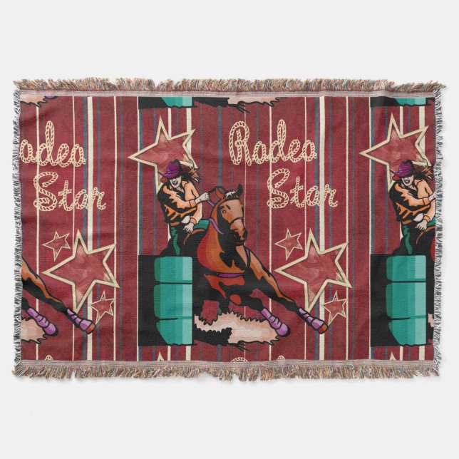 Western Rodeo Cowgirl Barrel Racer Throw Blanket (Front)