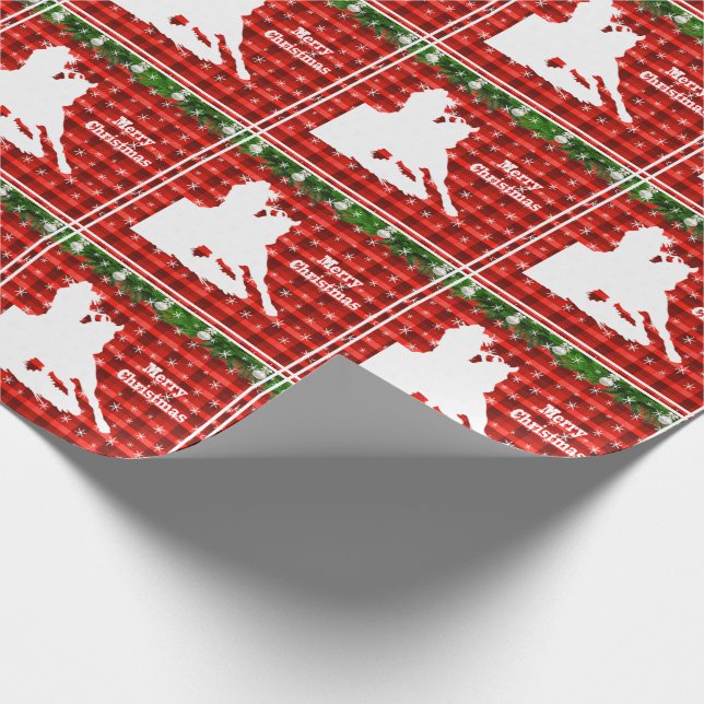 Western Rodeo Cowgirl Barrel Racing on Red Plaid Wrapping Paper (Corner)